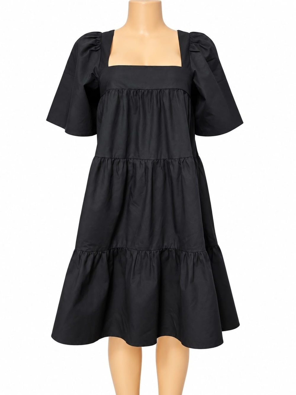 Abercrombie & Fitch Black Square-Neck Tiered Midi Dress